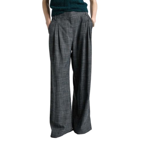 Cue Fine Plaid Pleat Wide Leg Pant